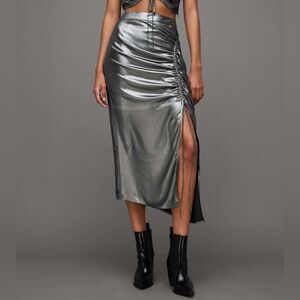 NWOT All Saints Asymmetrical Silver Skirt Size 6